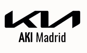 Conjunto de logotipos de Kia y AKI Madrid en negro sobre fondo blanco.