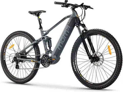 Bicicleta eléctrica de montaña con cuadro robusto y neumáticos todoterreno. Ideal para aventuras y m.